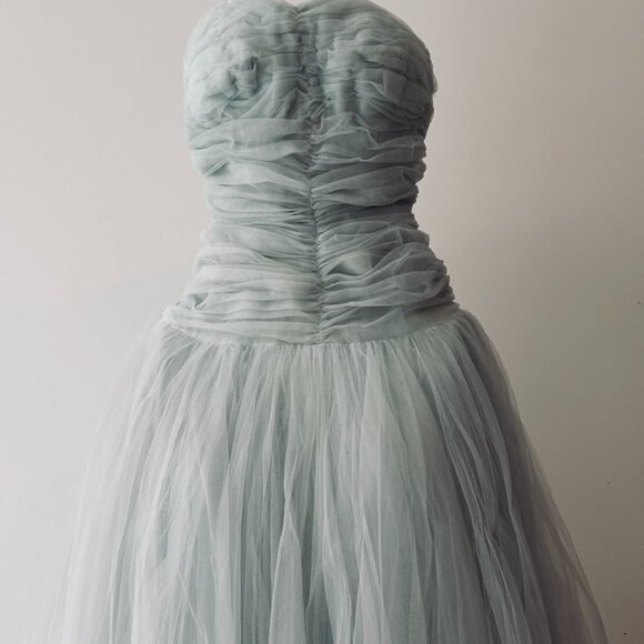 Stunning 50s Vintage Sea Foam Blue Tulle Dress - Picture 6 of 12